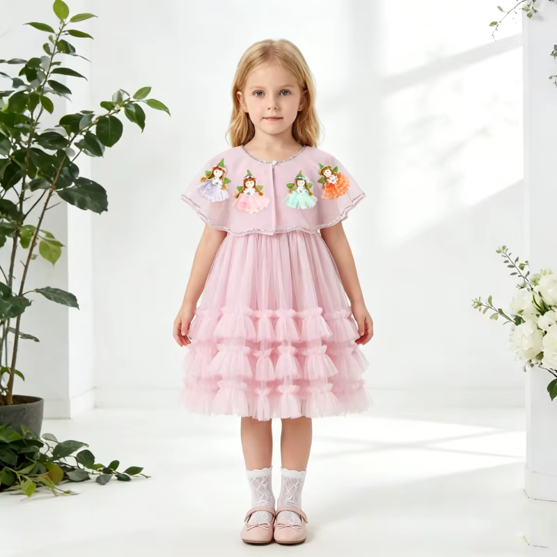 Robe de princesse rose faite à la main avec fleurs 3D pour anniversaire, tenue de soirée formelle po