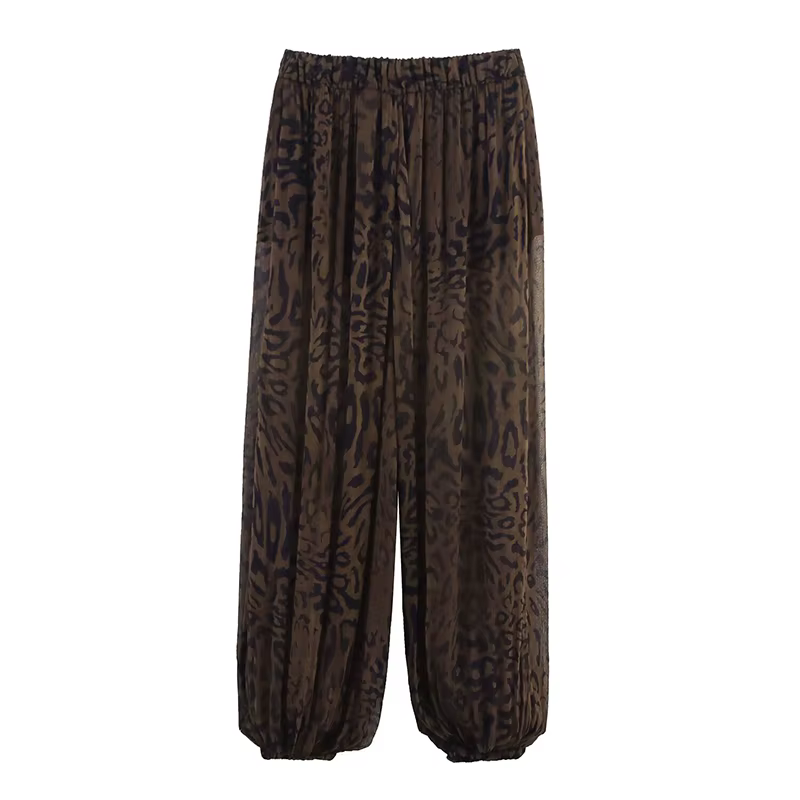 Pantalon Lanterne Chic Décontracté Femme, Imprimé Animal Vintage, Translucide, Tendance Printemps 20