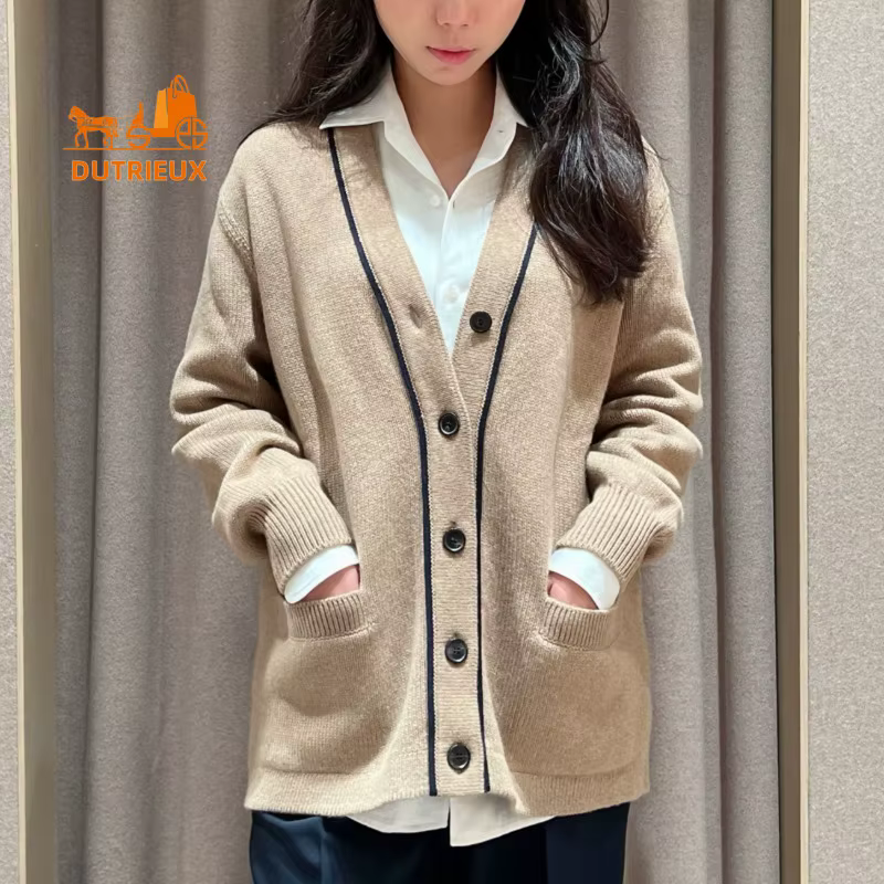 Cardigan en cachemire à col en v pour femme, manteau élégant et décontracté, Style minimaliste, 100%