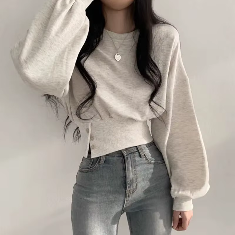 PVD-Ulzzang Buttons Design Baggy pour femme, Crop, Sports, Loisirs, Automne, Jeune rue, Esthétique, 