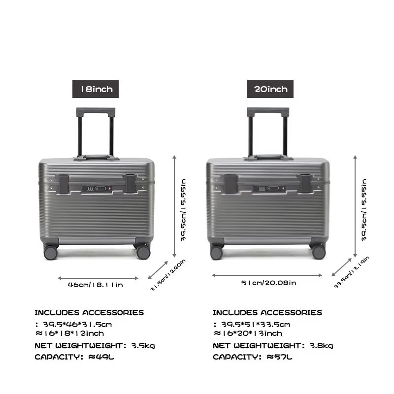 Valise à cadre en alliage d'aluminium, valise à roulettes portable ABS à ouverture supérieure, roues