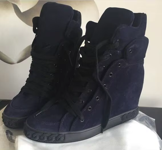 Chaussures décontractées en cuir suédé de vache noir argent femmes hauteur augmentant à lacets dames