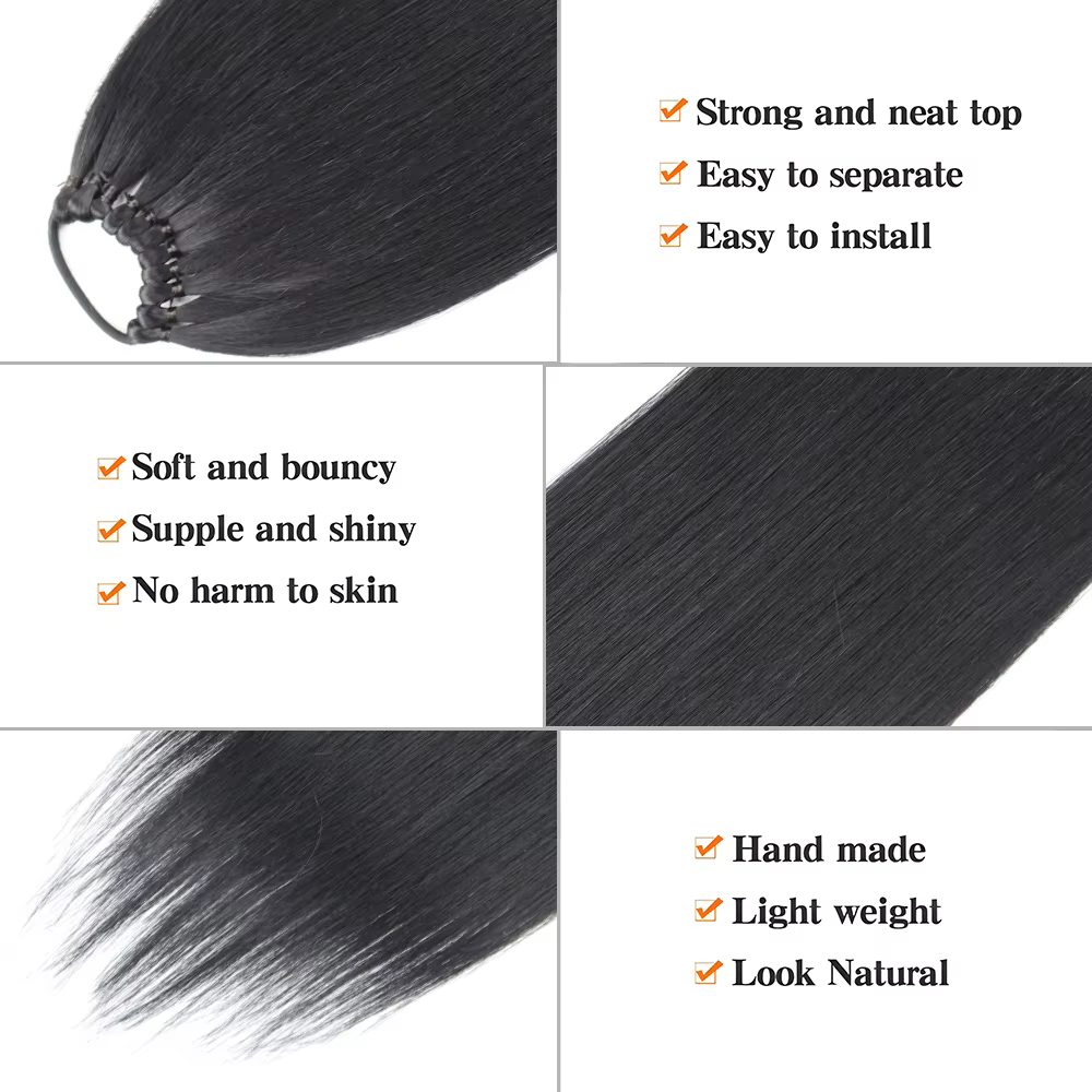 Extensions de queue de cheval synthétiques noires tressées naturelles, postiche longue et lisse avec