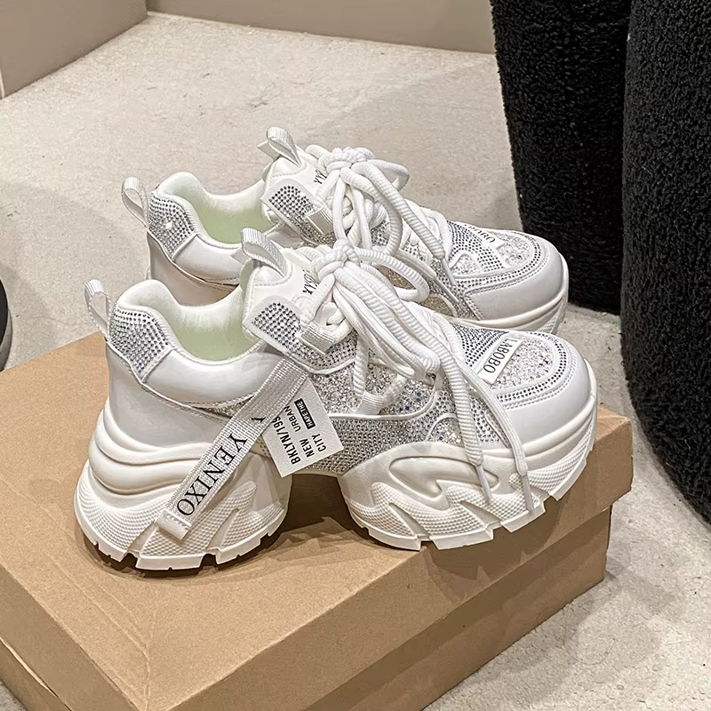 Chaussures décontractées pour femmes en cuir microfibre 6CM, nouvelles baskets épaisses à plateforme