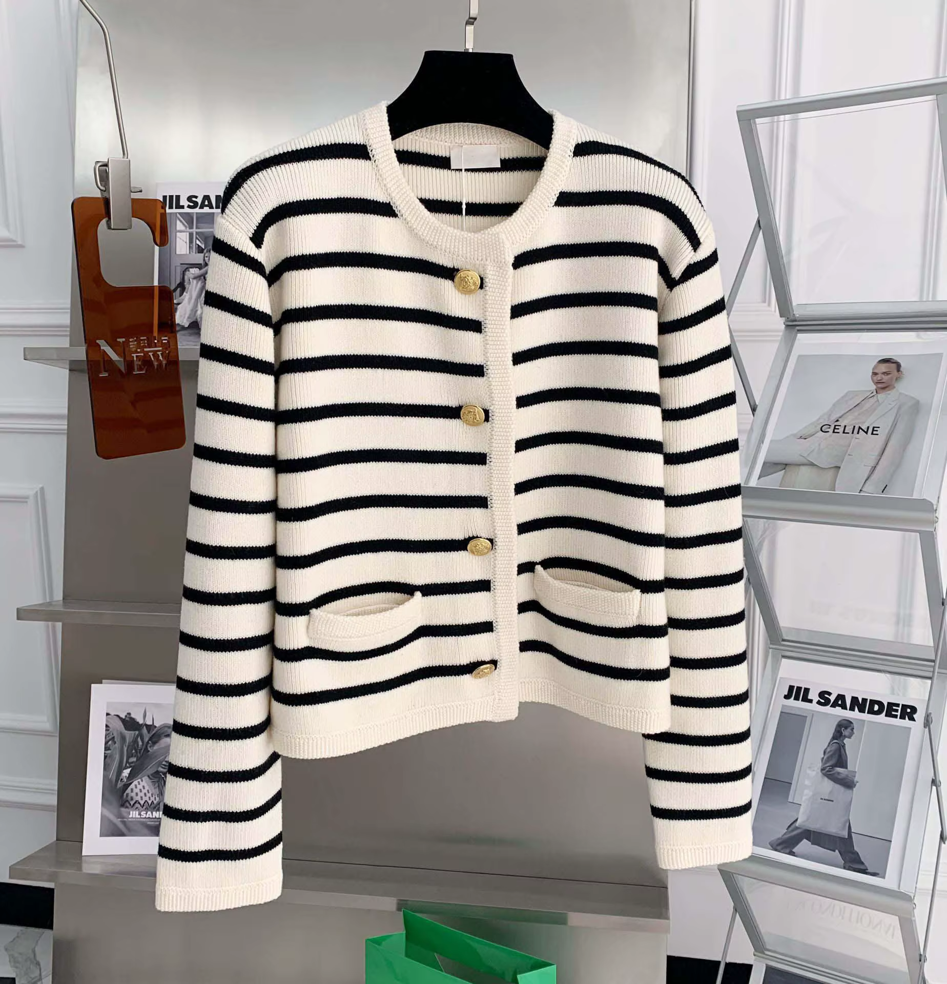 Cardigan à Rayures pour Femme, Col Rond, Simple Boutonnage, Manches sulf, Crop, Y-Fashion, Décontrac