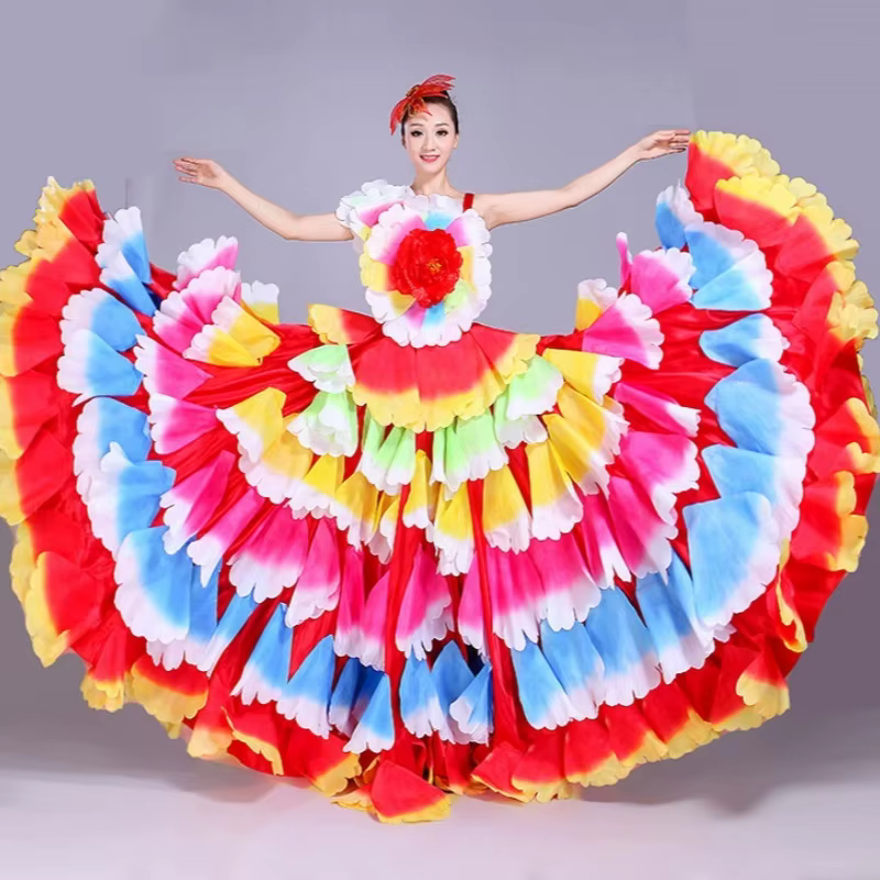 Robe de Flamenco 180/360/720 degrés, jupe gitane de danse moderne, robe à gros pétales pour femmes, 