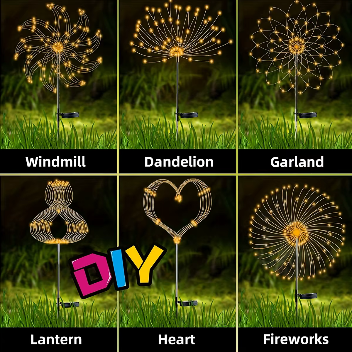 1 paquet de lumière solaire de pelouse de feu d'artifice extérieur, lumières féeriques de fleur de j
