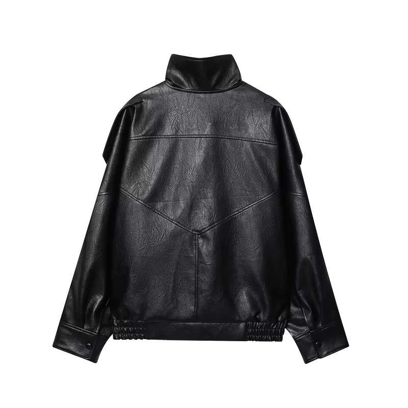 MUJER vestes en simili cuir noir pour femmes vêtements d'extérieur bureau femmes Bomber veste bouton