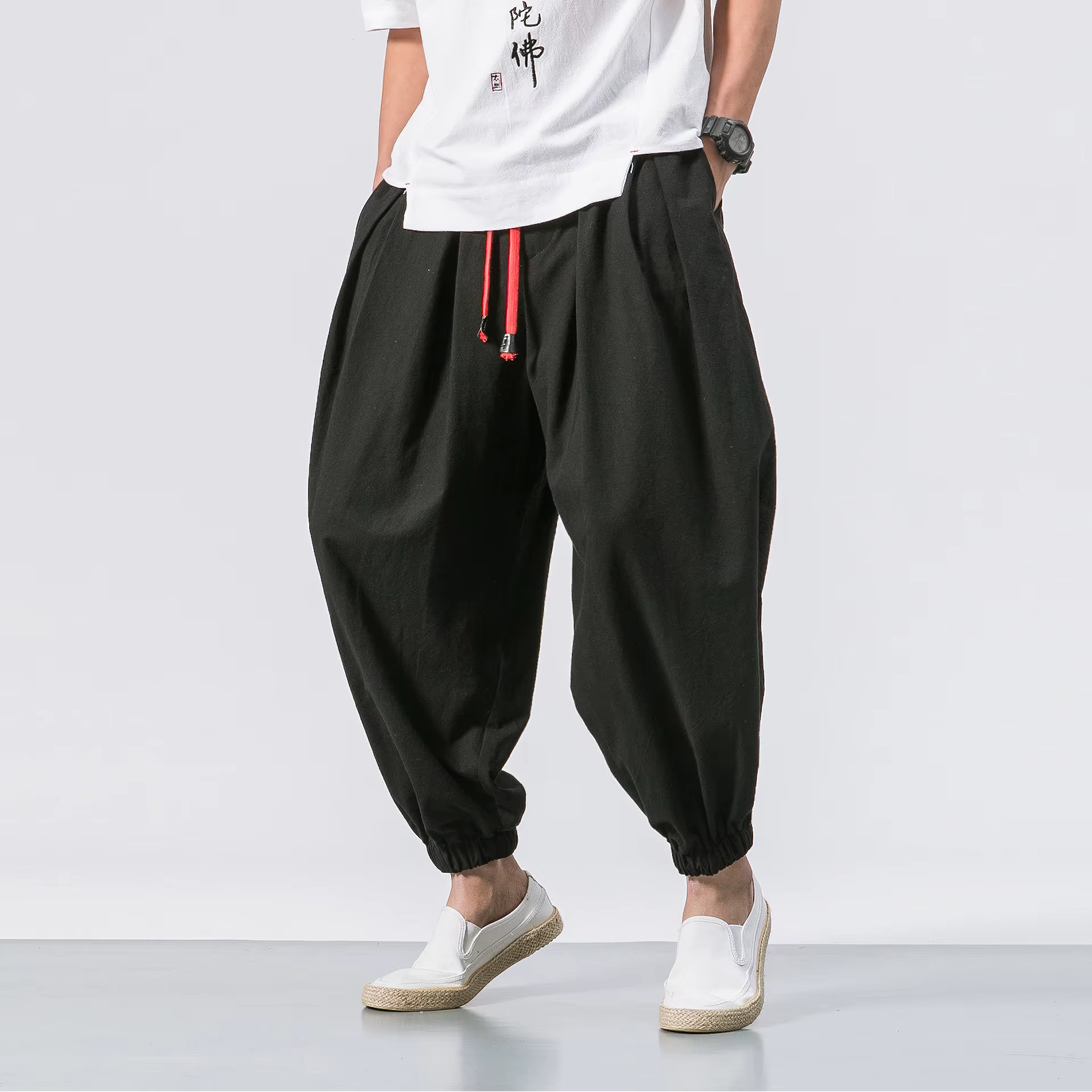 FGKKS printemps hommes sarouel ample lin chinois surpoids pantalons de survêtement de haute qualité