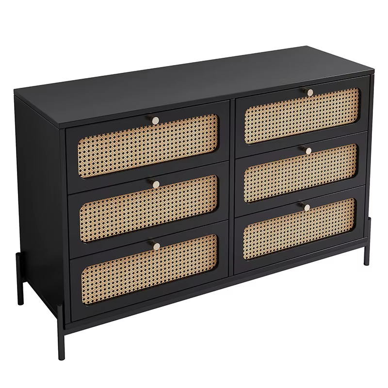 Placard en bois de rotin de cannage moderne, commode 6 MELfur ser, armoire de rangement en bois, buf