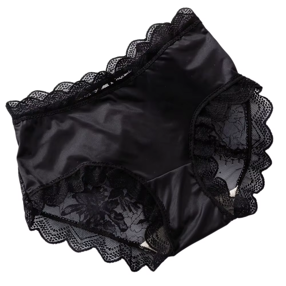 Lingerie féminine, culottes en dentelle florale transparente, culottes en soie glacée à volants ondu