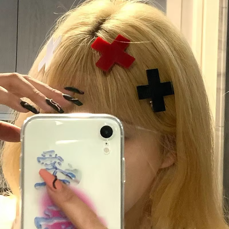 Y2K – pinces à cheveux croix rouge pour filles, accessoires pour cheveux, Barrettes hip hop Punk, ép