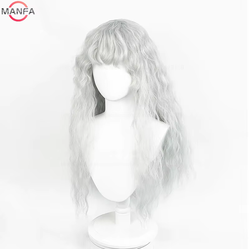 Griffith Cosplay perruque gris clair bouclés ondulés longs résistant à la chaleur perruques de cheve