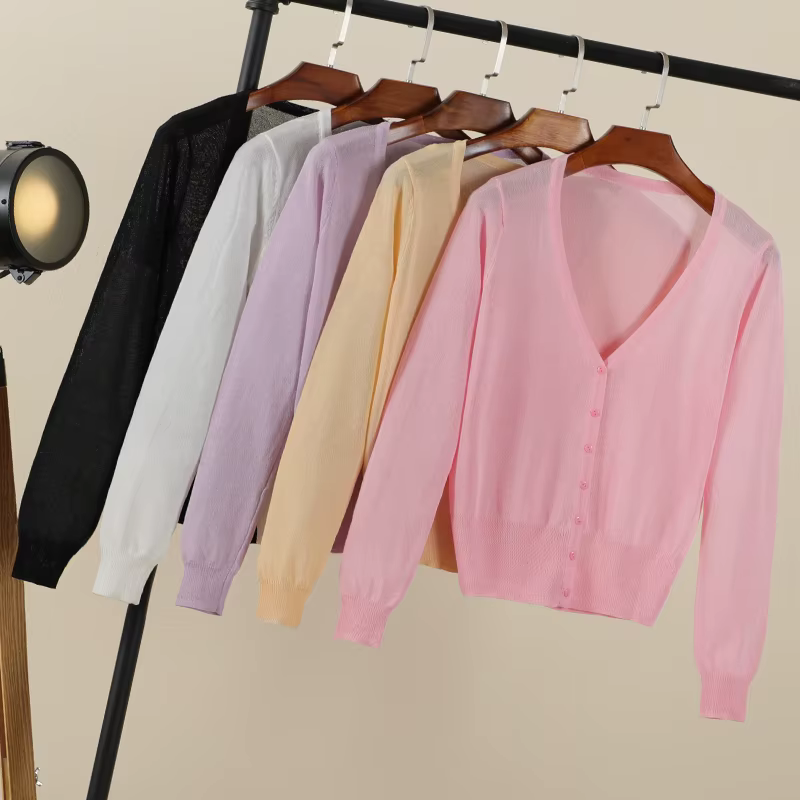 vêtements femme korean style cardigan ete légère haut pull été gilet maille tricoté à manches longue