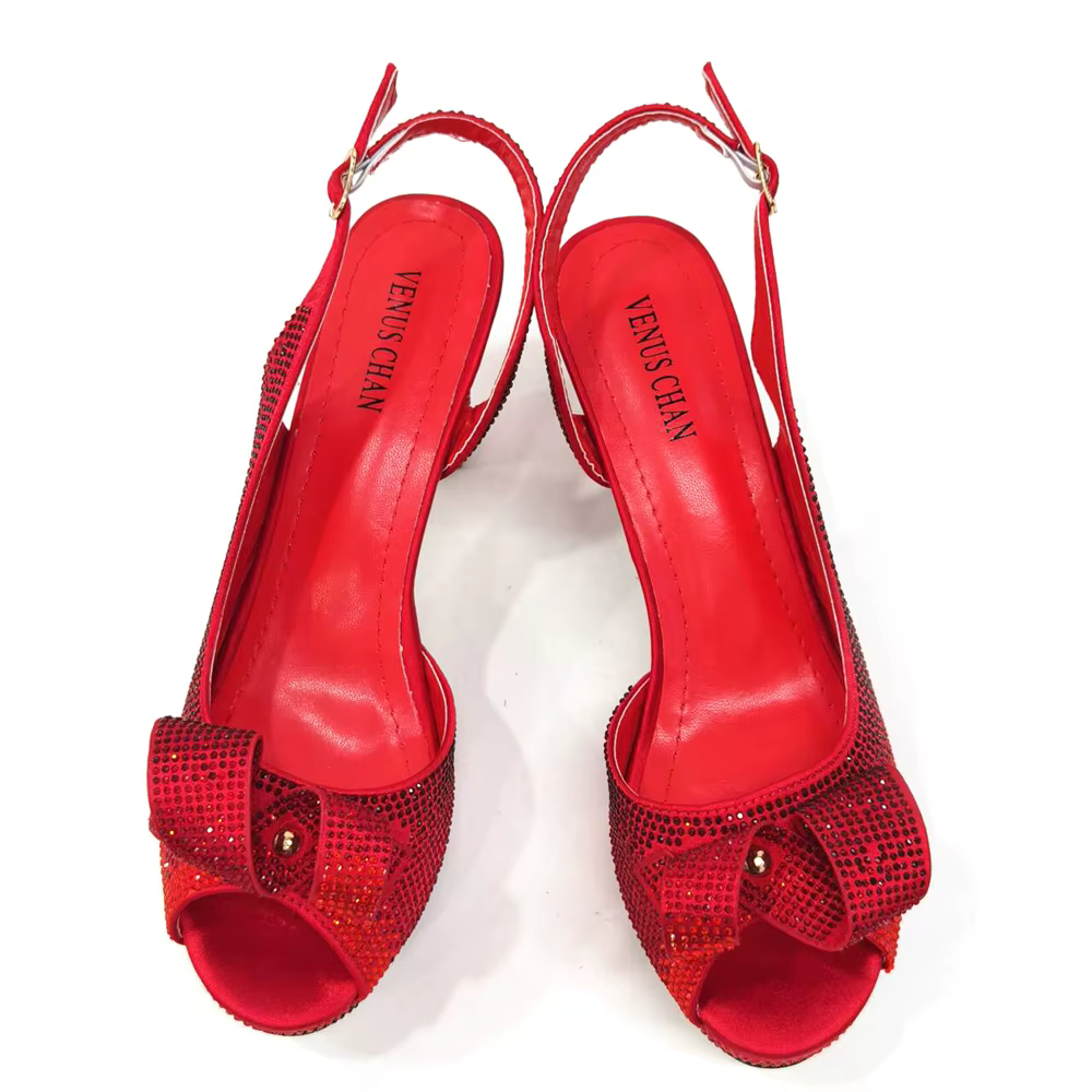 Pantoufles en cristal de conception italienne rouge, chaussures populaires nigérianes et africaines,