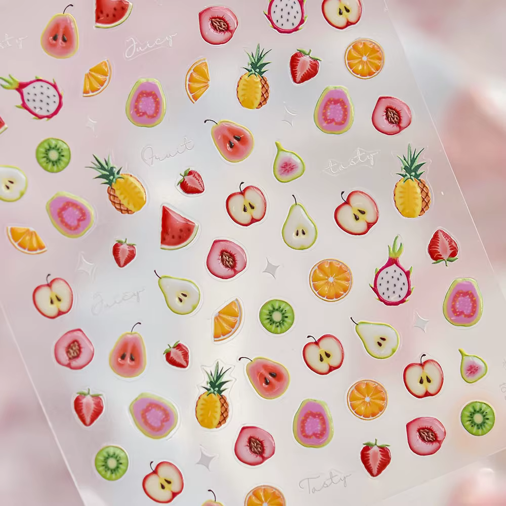 Autocollant pour Nail Art, gelée rouge juteuse, tomate, mignon, nœud papillon, étoile à paillettes, 