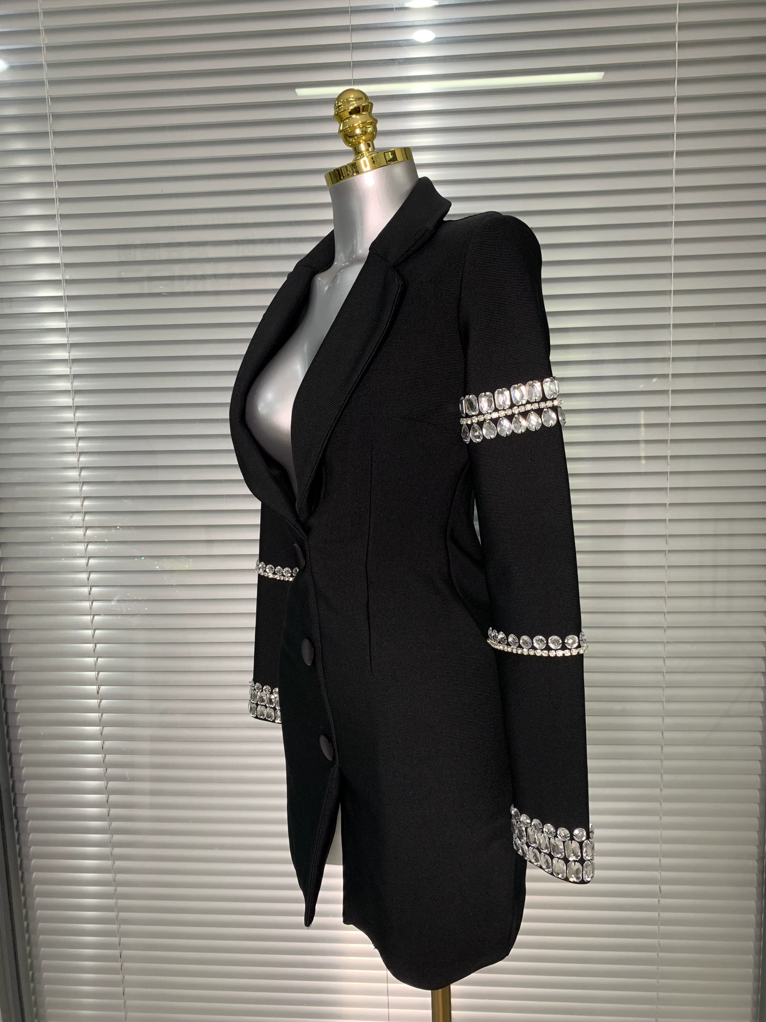 Robe à bandes pour femmes, flambant neuf, Sexy, décolleté en V profond, manches longues, Blazer perl