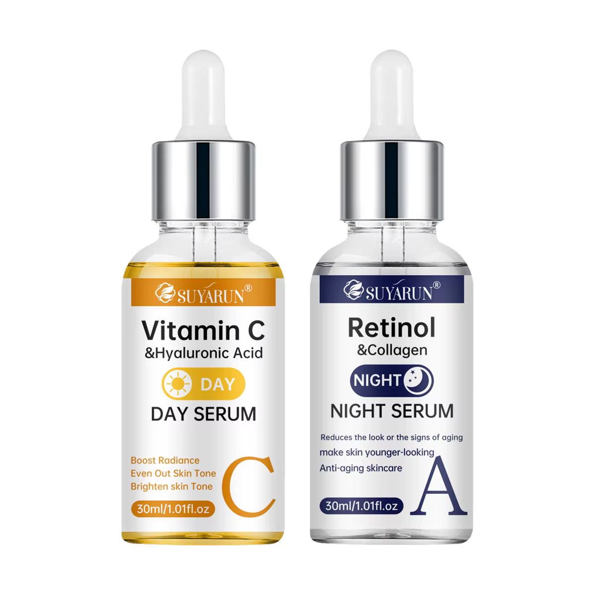 SUYARUN Day Sérum au rétinol de nuit à la vitamine C - Éclaircissant et anti-âge |   Formule 2 en 1 