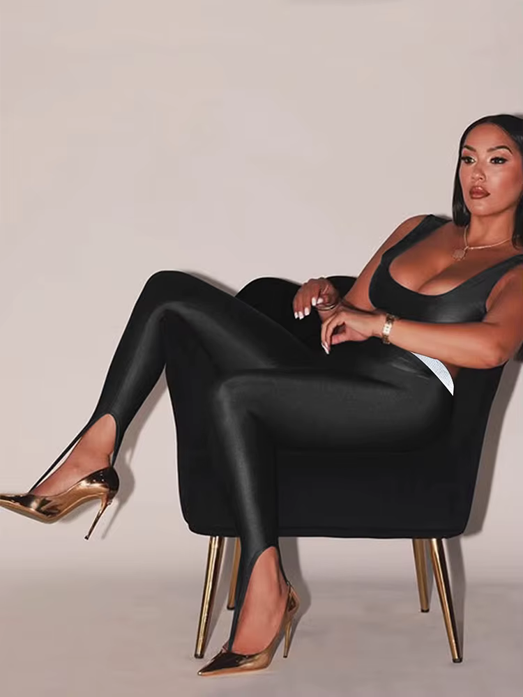 Mode coréenne taille haute noir maigre Y2K femmes pantalon paillettes décontracté Club Leggings long