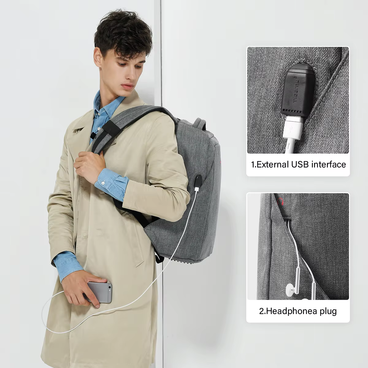 Tigernu hommes Anti-vol sac à dos 15.6 pouces sac à dos pour ordinateur portable sacs avec Port USB 