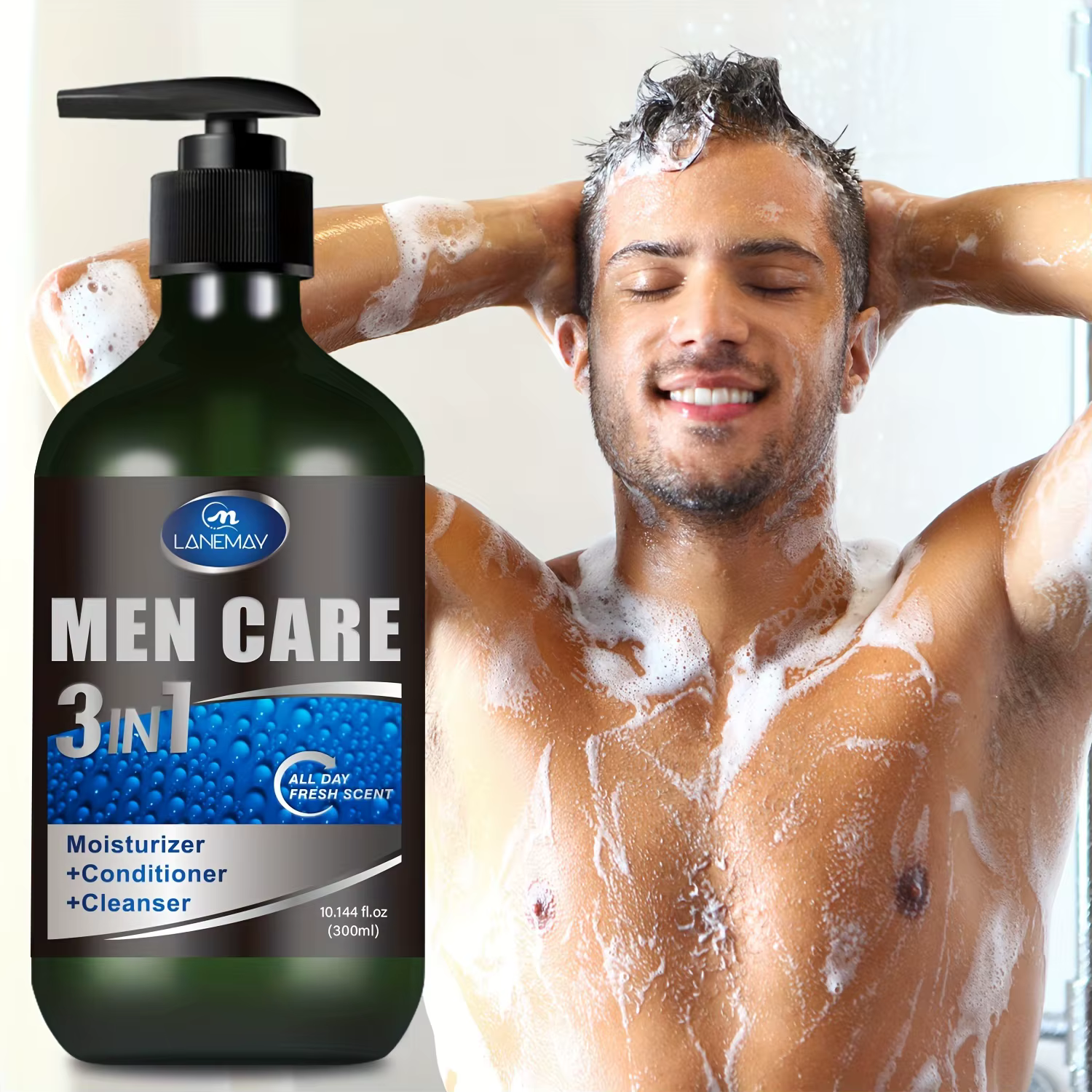 Nettoyant pour le corps, les cheveux et le visage 3 en 1 pour hommes, reconstruit la beige clair dan