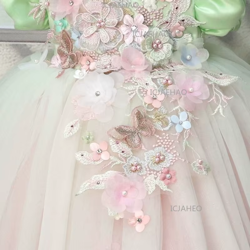 Robe de Princesse Lolita 2026 pour Enfants, Tenue de Cérémonie Formelle avec Appliques Florales 3D, 