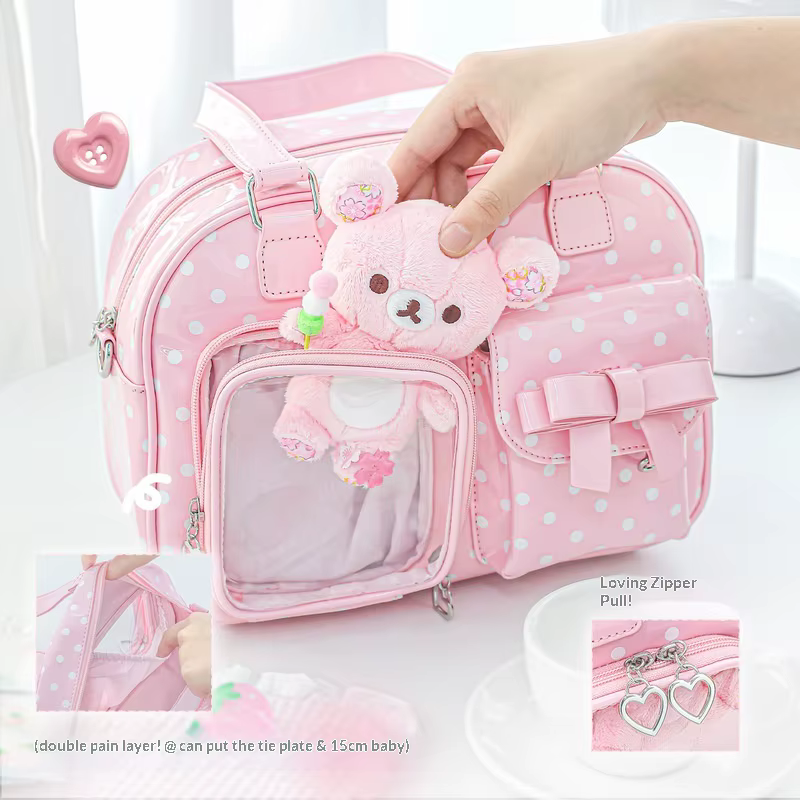 RosyPosy Ita Bag Sac à main rose à pois mignon et féminin, grande capacité pour iPad 10,9 pouces, or