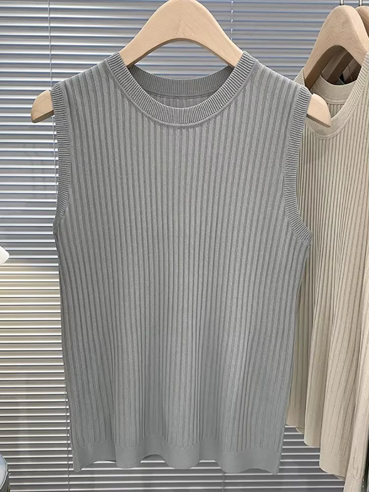 Zjais été printemps débardeurs femmes sans manches tricoté T-Shirts femme élastique mince gilets déc