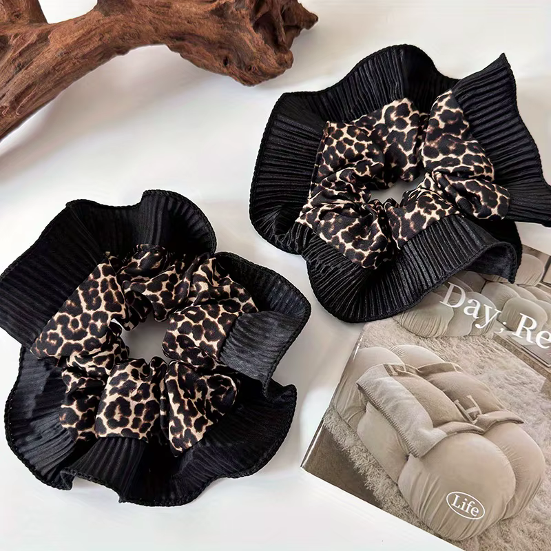 Anneaux de cheveux en dentelle imprimé léopard Vintage pour femmes, attaches de cheveux élégantes au