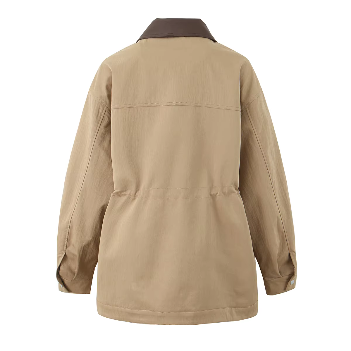 Manteau Safari en Faux Cuir Épissé pour Femme, Veste à Fermeture Éclair, 2 Poches Avant, Taille arti