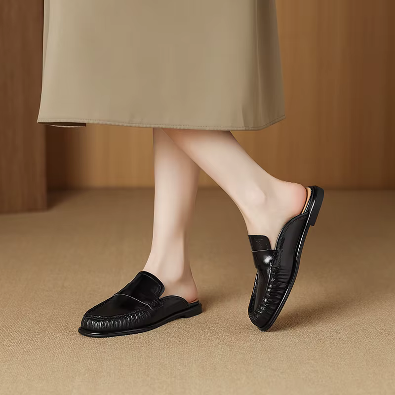 Sandales à enfiler pour femmes 2026 en cuir de vachette véritable, style rétro, confortables, taille
