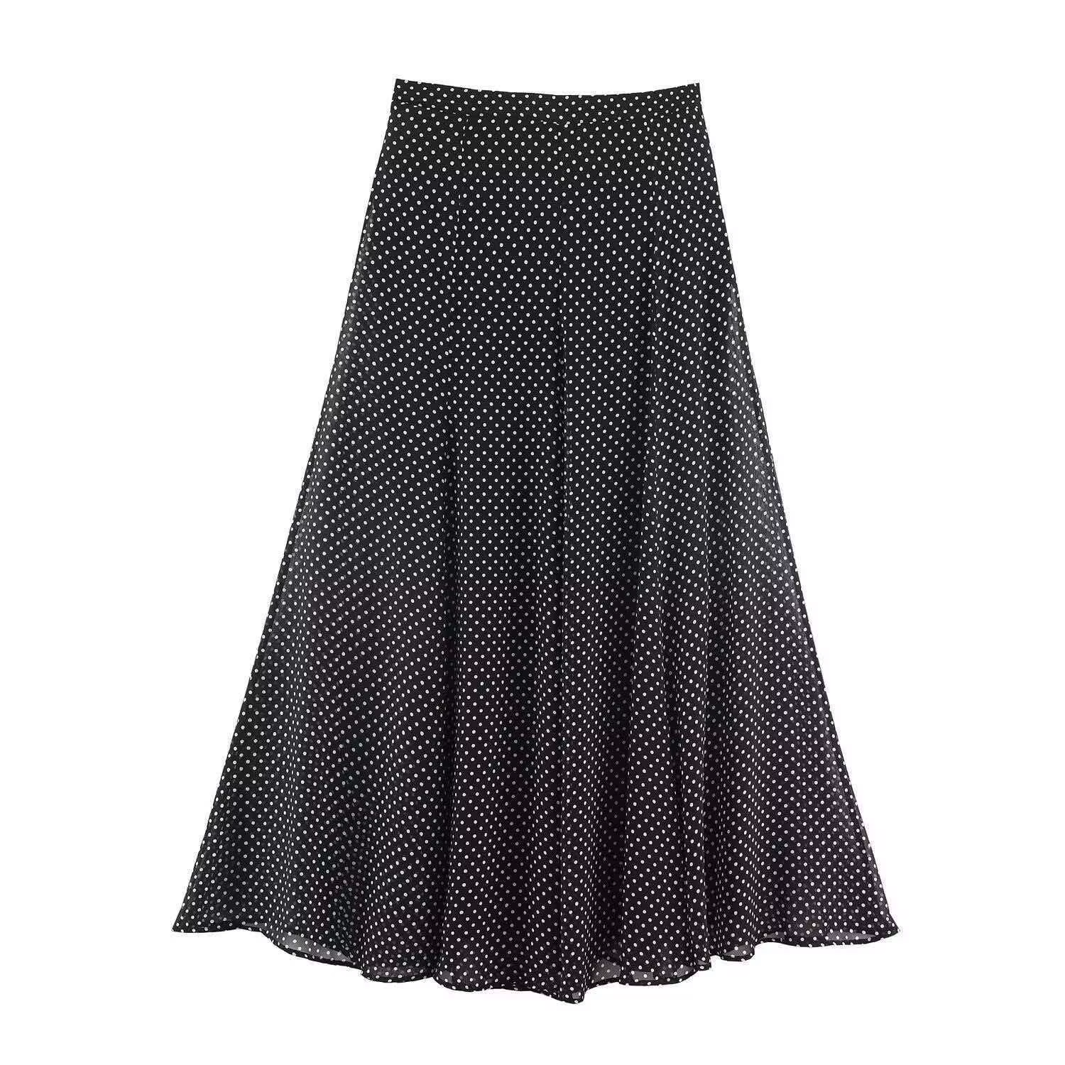 Ensemble deux pièces Streetwear pour femmes, chemisier à pois avec nœud papillon, jupe longue, chemi