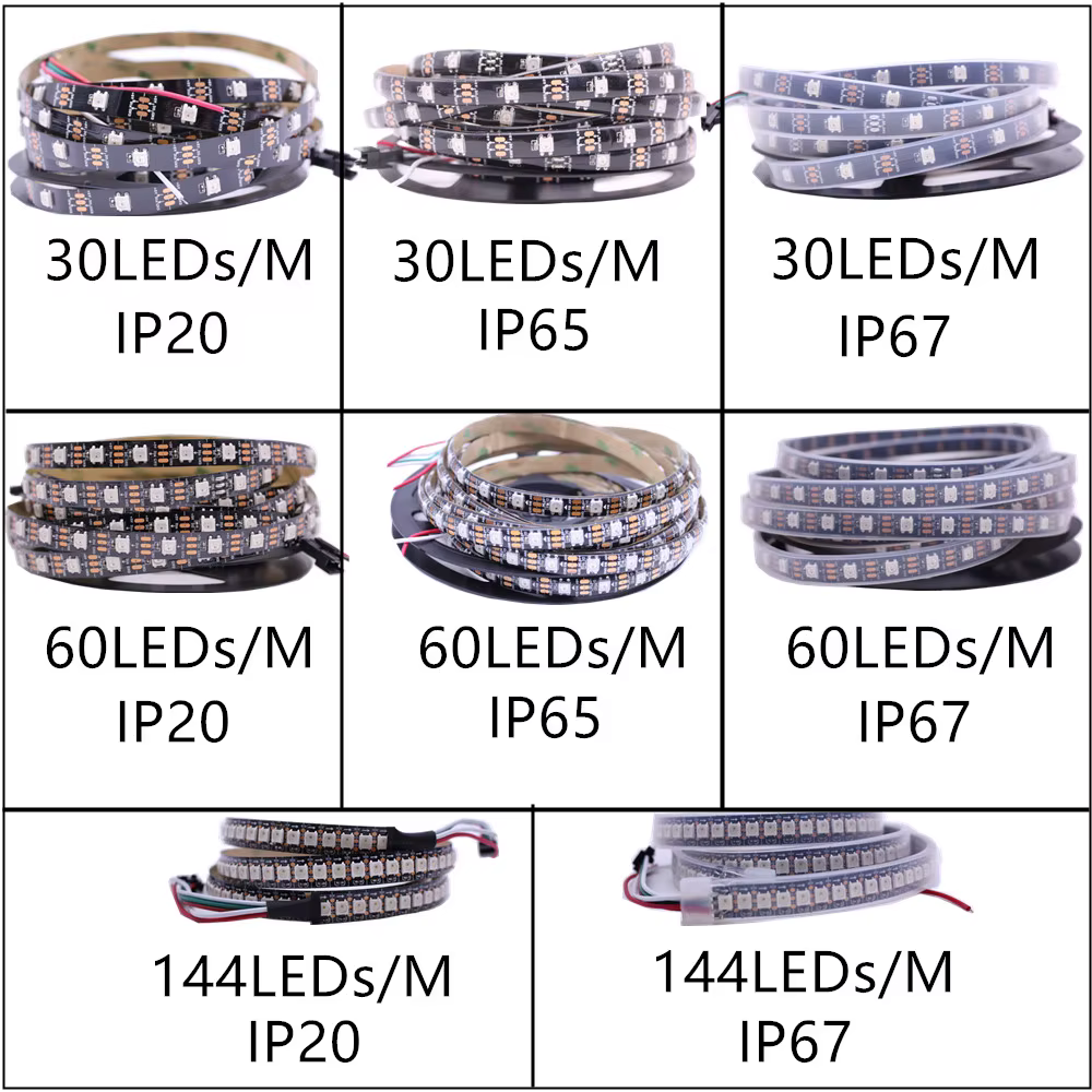 Bande de pixels Led intelligente WS2812B 30/60/144 Pixels/led/M, PCB noir/blanc, WS2812B/M, IP30/IP6