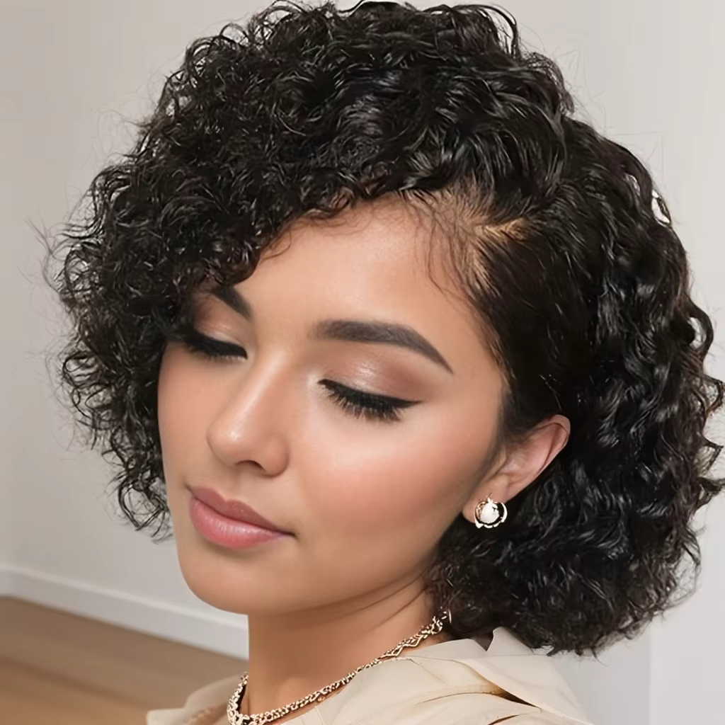 13x4 dentelle avant perruques coupe lutin perruque cheveux humains vague profonde perruque courte bo