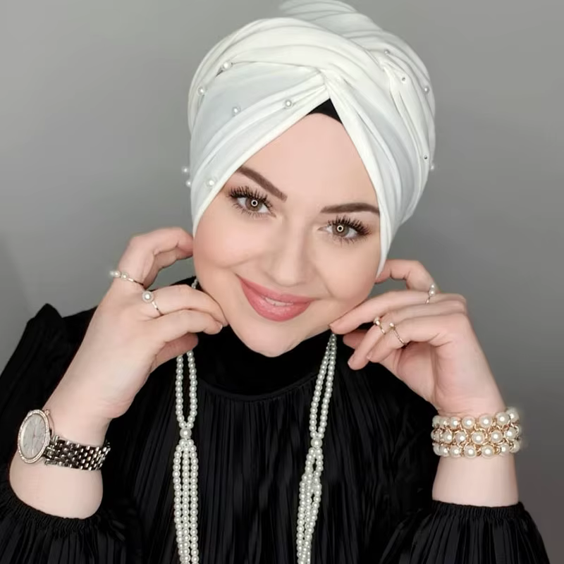 Mode musulmane perle noir Modal Hijab sous-capuchon Abaya Hijabs pour femme Abayas Jersey foulard ro