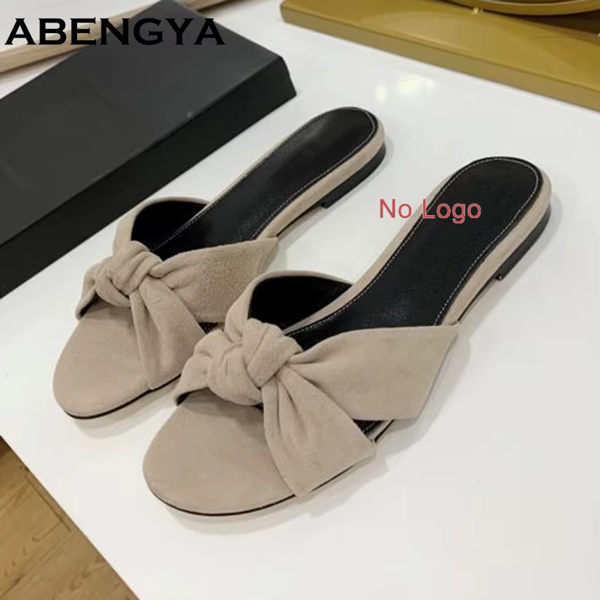 New Leather Flat Slippers Women Peep Toe Slides Summer Holiday Beach Shoes Woman Dress Slippers Wome
