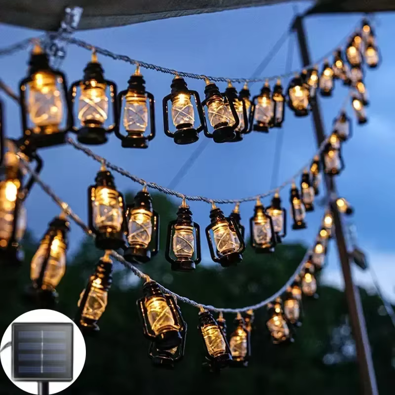 Guirxiété lumineuse LED rétro solaire à kérosène, lumière dégradée, Eid Mubarak, Ramadan, lumières d