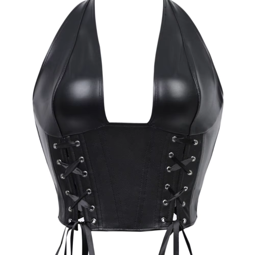 Corset en similicuir style col punk pour femme avec plusieurs bretelles et ceinture élastique à bale