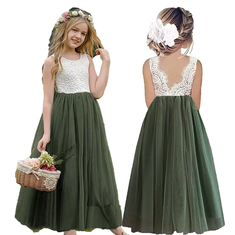 Nouvelle robe de fille de fleur bébé enfants été princesse fête dentelle robes d'anniversaire de mar