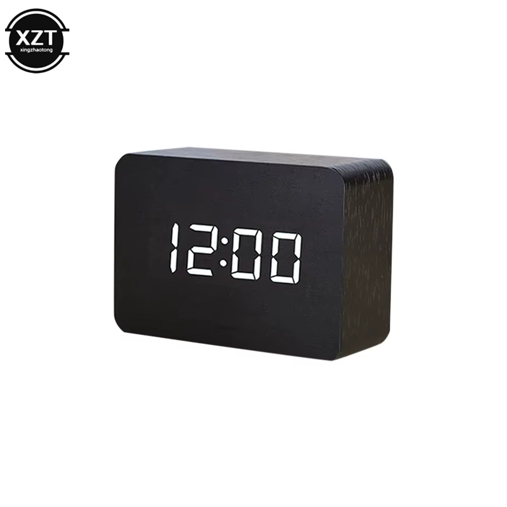Réveil de mode LED montre en bois Table commande vocale numérique bois Despertador USB/AAA alimenté 