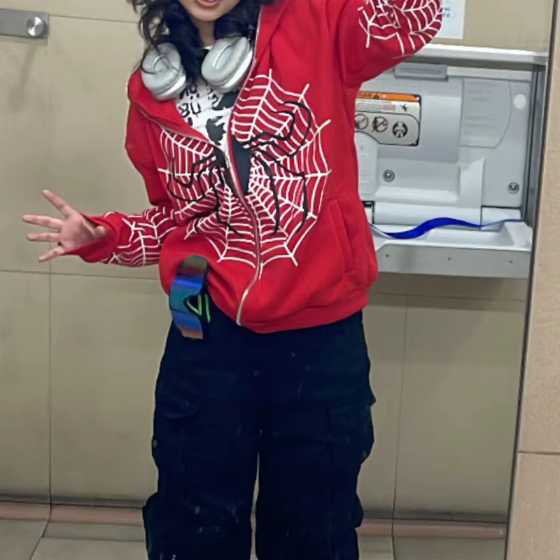 Y2k strass squelette veste à capuche femmes gothique noir fermeture éclair surdimensionné sweats fem