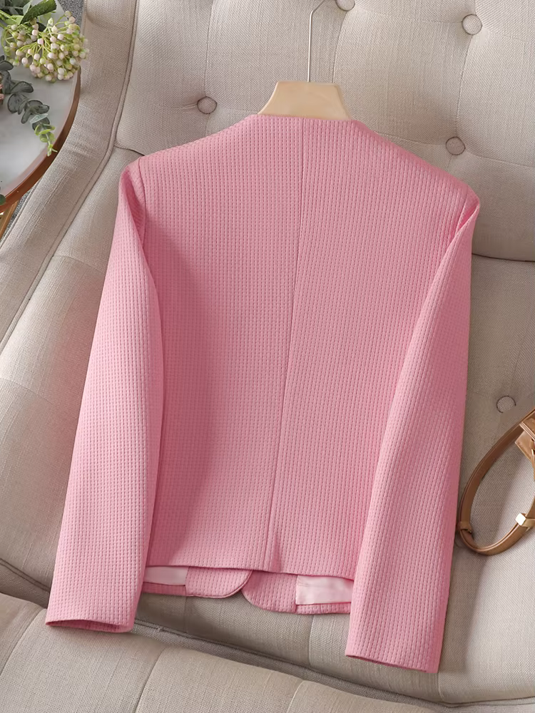 Blazer Slim à Manches sulfet Col Rond pour Femme, Veste Décontractée, Noir, Rose, Beige, Manteau d'A