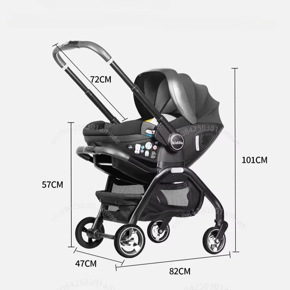 Poussette bébé rose 4-en-1 neuve avec nacelle, siège auto multifonctionnel, poussette de luxe, pliab