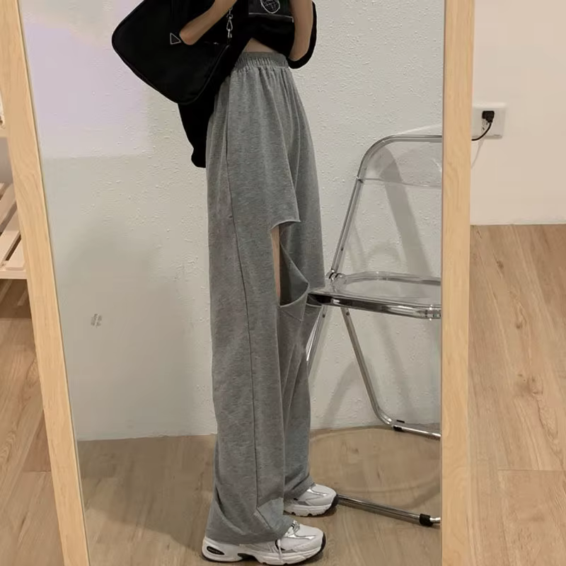 Pantalon Harajuku à jambes larges ajouré pour femmes, jogging, troué, Streetwear Chic, pantalon droi