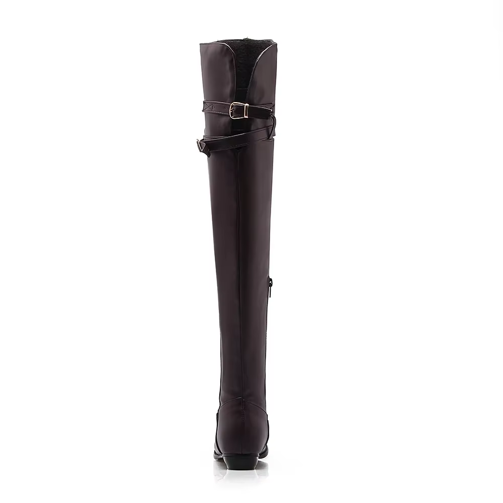 Bottes longues à bout rond pour femmes, bottes au-dessus du genou, ceinture en cuir, chaussures sexy