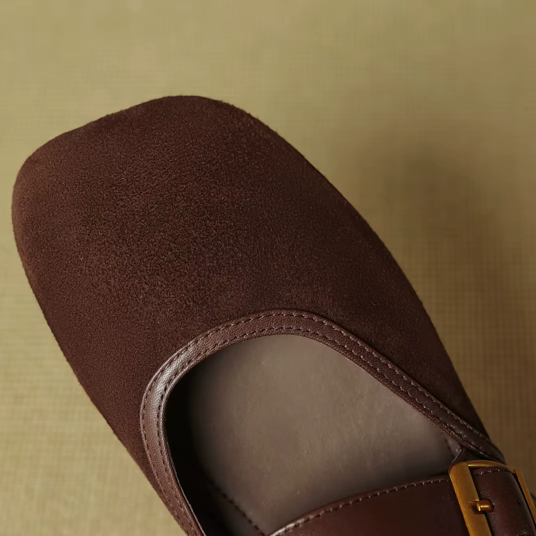 Grande taille 43 femmes en daim naturel cuir patchwork bout carré boucle en métal sans lacet mules d