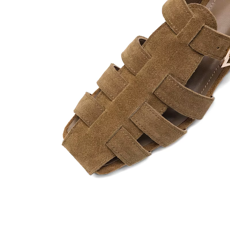 Sandales de pêcheur tendance SmallHut Nouveauté 2026 en daim de vache pour femme, talons bas, noir, 