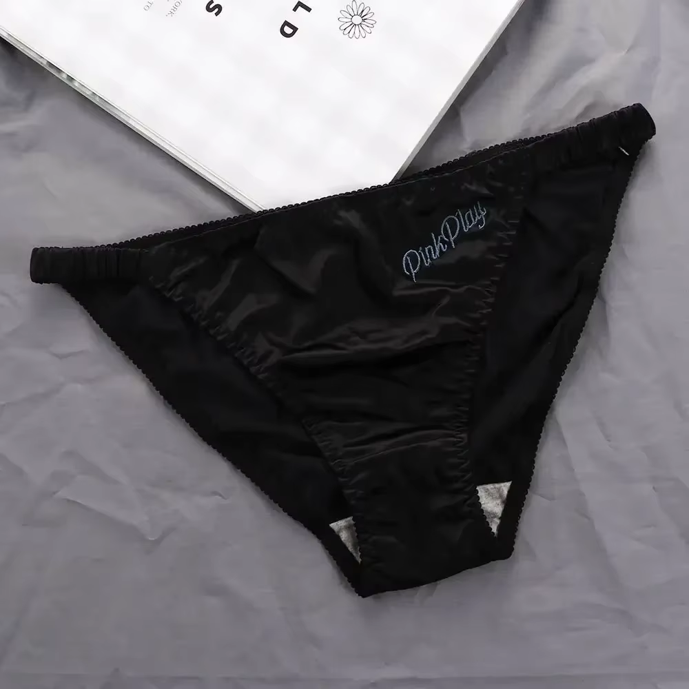Culotte taille basse en tissu satiné pour femmes, tongs sexy pour filles, sous-vêtements brillants,