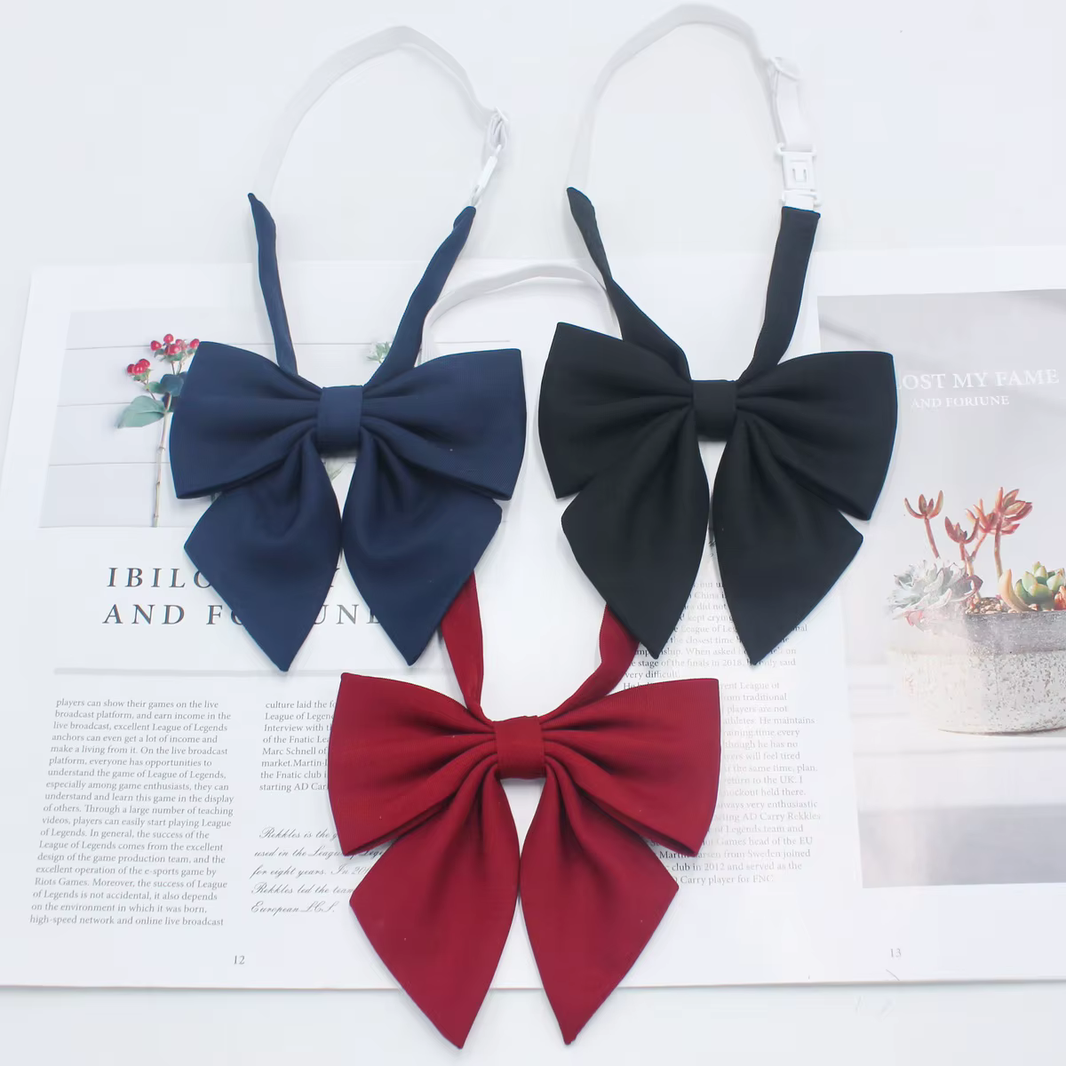 Nœud papillon rouge uni en coton pour étudiantes, cravates papillon pour uniforme, nœuds papillon po