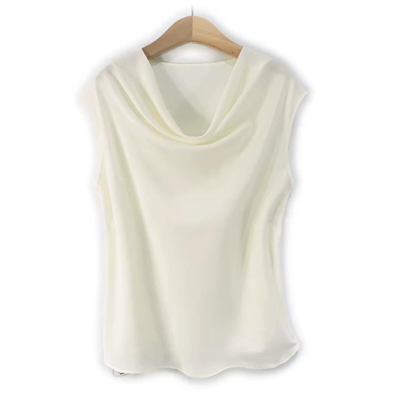 Gilet en soie pour femmes, col pivotant de tempérament de luxe léger, haut en soie de mûrier, à la m